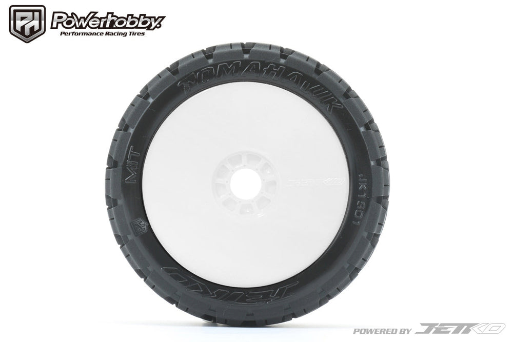 Powerhobby 1/8 Buggy Tomahawk BELTED Tires Mounted 17MM White Dish Wheels