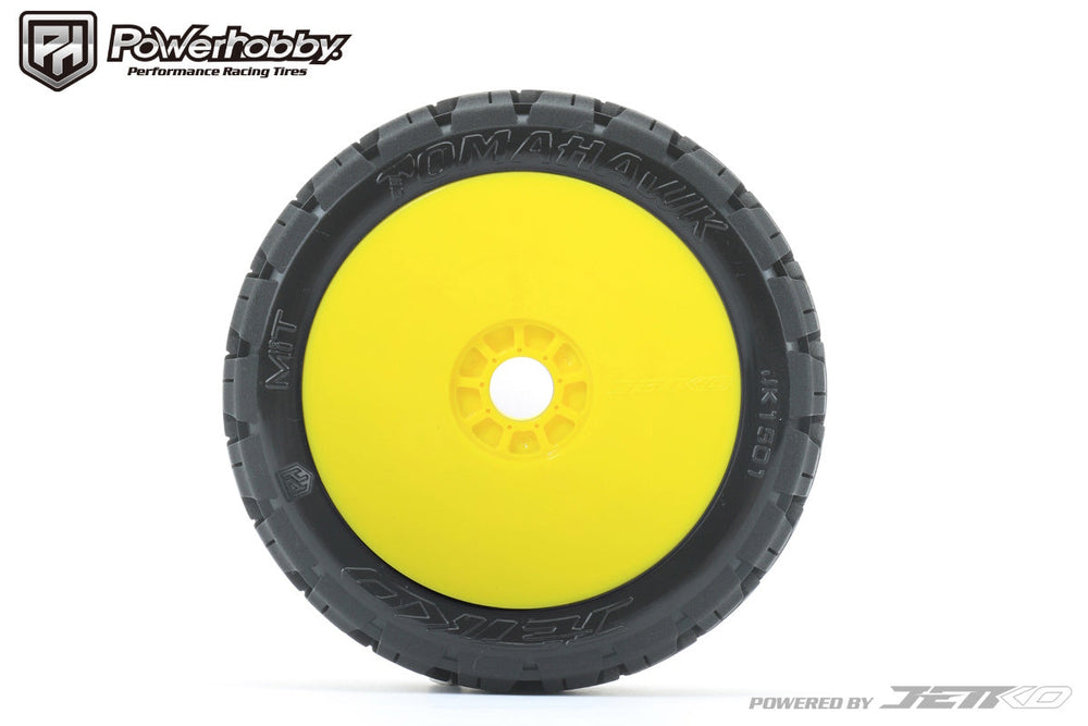Powerhobby 1/8 Buggy Tomahawk Belted Tires Mounted 17MM Yellow Dish Wheels