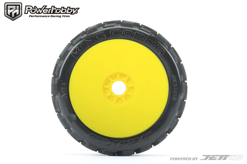 Powerhobby 1/8 Buggy King Cobra Belted Tires Mounted 17MM Dish Yellow Wheels