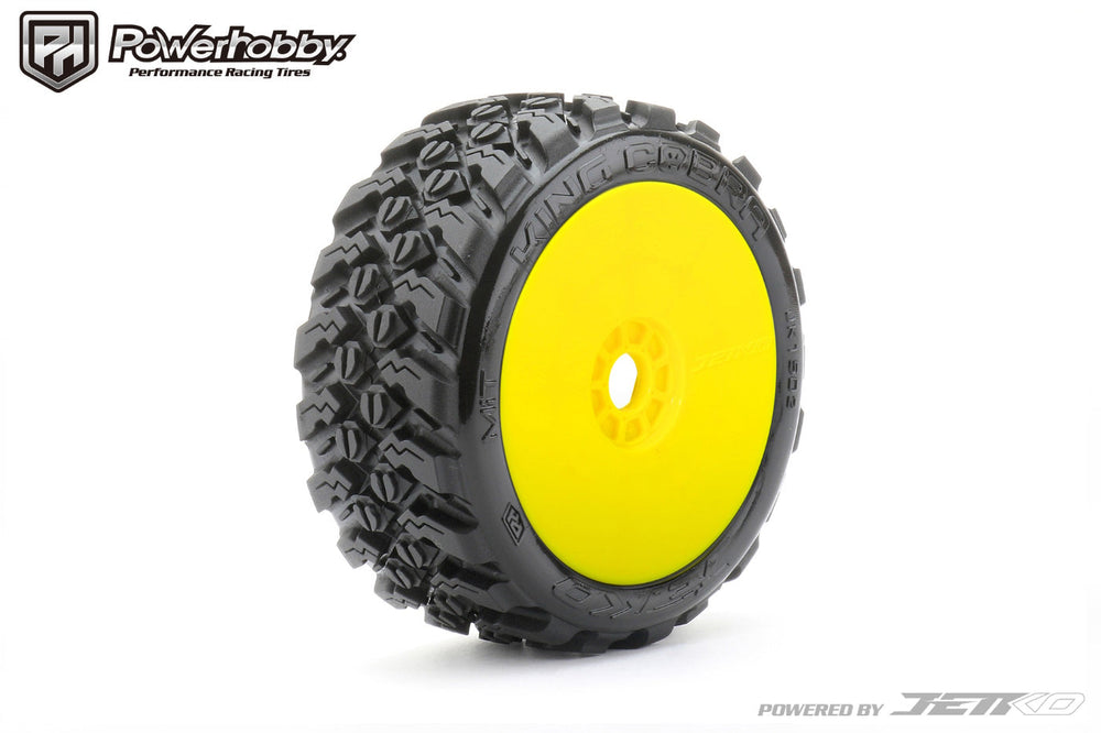 Powerhobby 1/8 Buggy King Cobra Belted Tires Mounted 17MM Dish Yellow Wheels