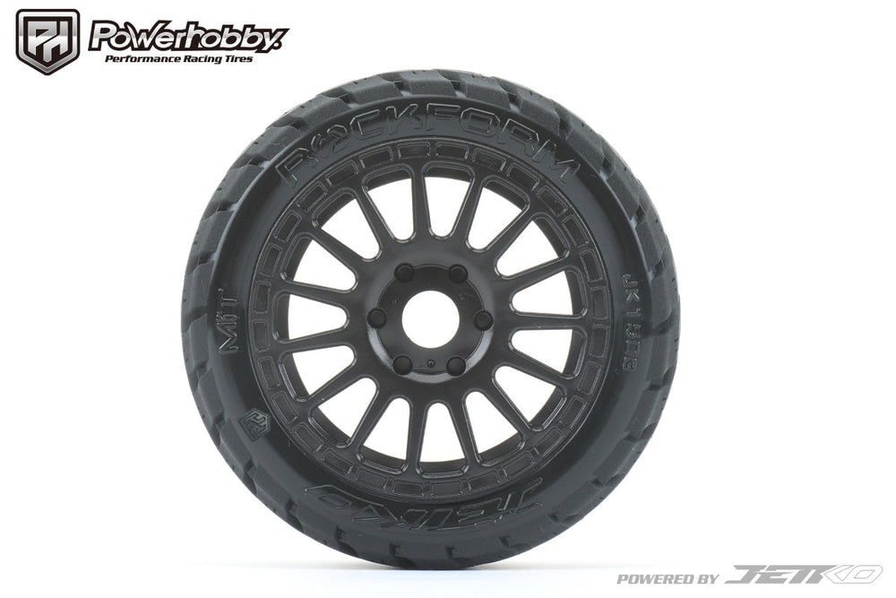 Powerhobby 1/8 Buggy Rockform Belted Tires Mounted on Black Radial Rims