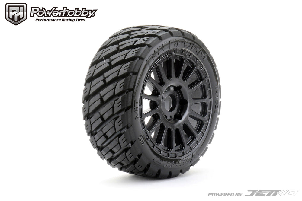 Powerhobby 1/8 Buggy Rockform Belted Tires Mounted on Black Dish Wheels