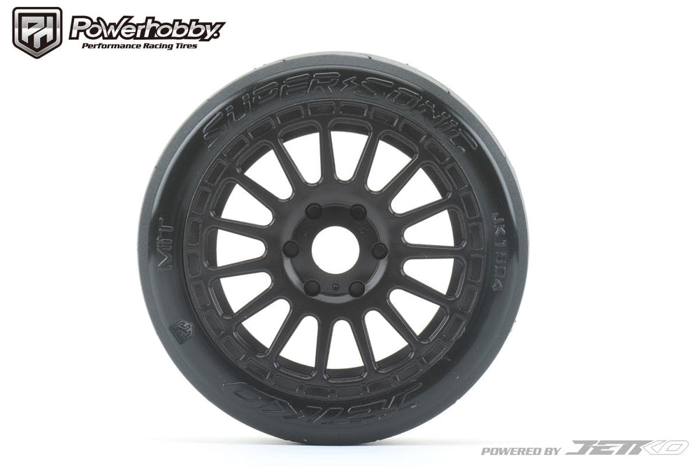 Powerhobby 1/8 Buggy Super Sonic BELTED Tires Mounted on Black Radial Rims