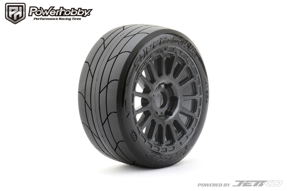 Powerhobby 1/8 Buggy Super Sonic BELTED Tires Mounted on Black Radial Rims