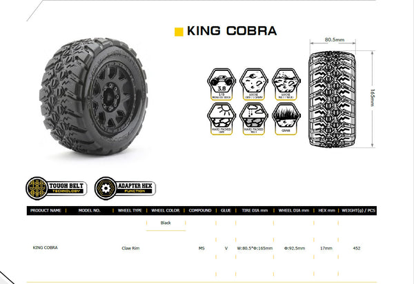 Powerhobby 1/8 MT 3.8 King cobra Belted Mounted Tires (2) 17MM