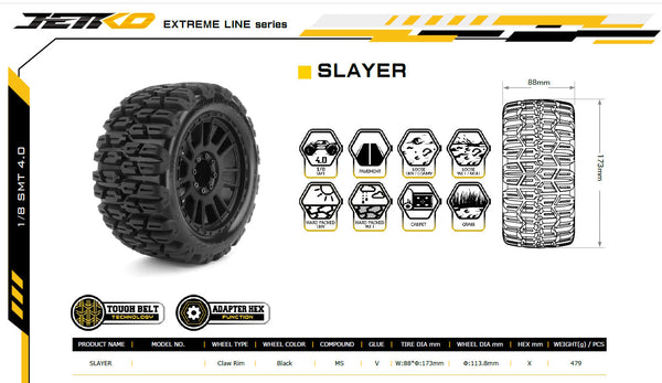 Powerhobby 1/8 MT 4.0 Slayer Belted Mounted Tires (2) 17MM