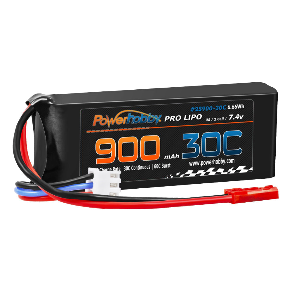 PowerHobby 2S 7.4V 900mAh 30C Lipo Battery w JST Connector 2-Cell