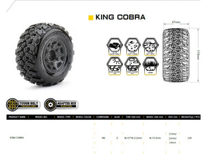 Powerhobby King Cobra 1/10 SC Belted Tires (2) with Removable Hex Wheels
