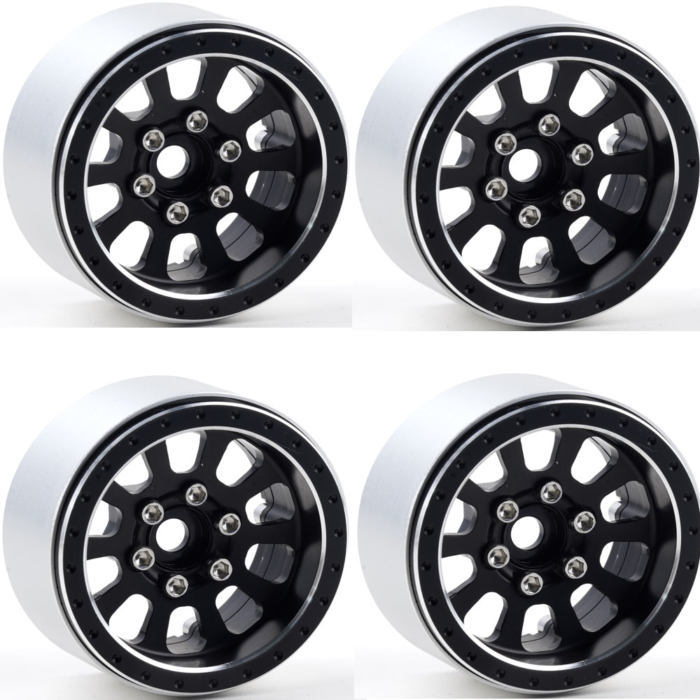 Powerhobby B7 Aluminum 1.9 Beadlock Wheels 9mm Hubs Black (4) 1/10 Rock Crawler