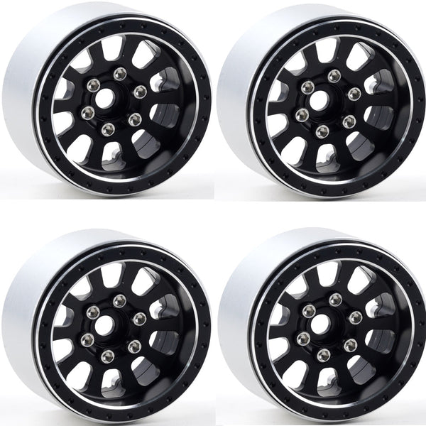 Powerhobby B7 Aluminum 1.9 Beadlock Wheels 9mm Hubs Black (4) 1/10 Rock Crawler
