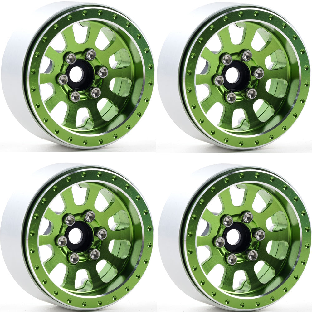 Powerhobby B7 Aluminum 1.9 Beadlock Wheels 9mm Hubs Green (4) 1/10 Rock Crawler
