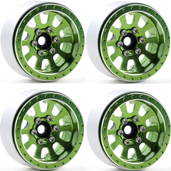 Powerhobby B7 Aluminum 1.9 Beadlock Wheels 9mm Hubs Green (4) 1/10 Rock Crawler