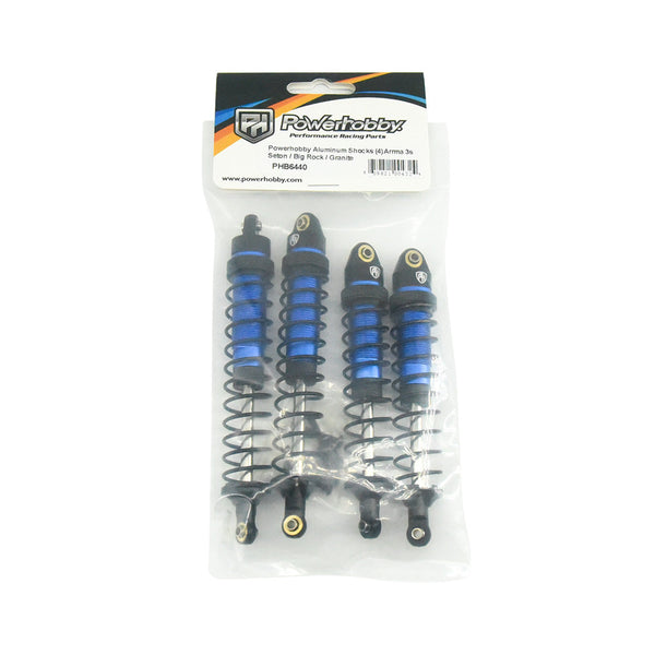 Powerhobby Aluminum Shocks (4) Arrma 3s Seton / Big Rock / Granite / Typhon Blue