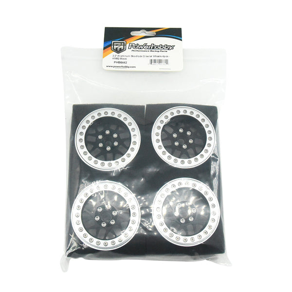 Powerhobby Aluminum 2.2" Beadlock Wheels Black (4) 1/10 Rock Crawler