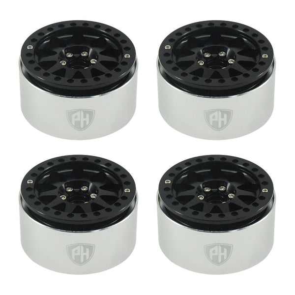 Powerhobby Aluminum 2.2" Beadlock Wheels Black (4) 1/10 Rock Crawler