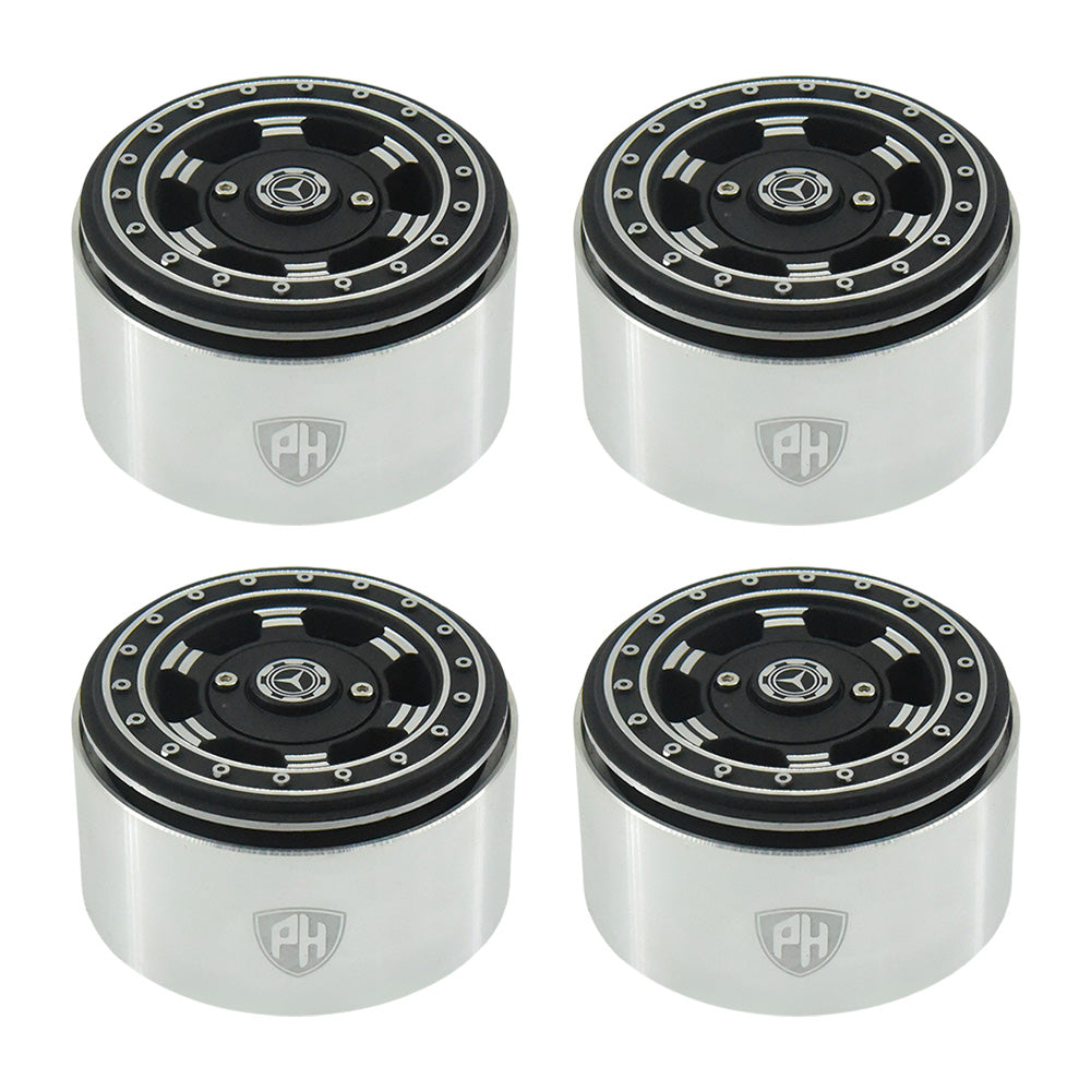 Powerhobby Aluminum 2.2" Beadlock Wheels Black / Silver (4) 1/10 Rock Crawler