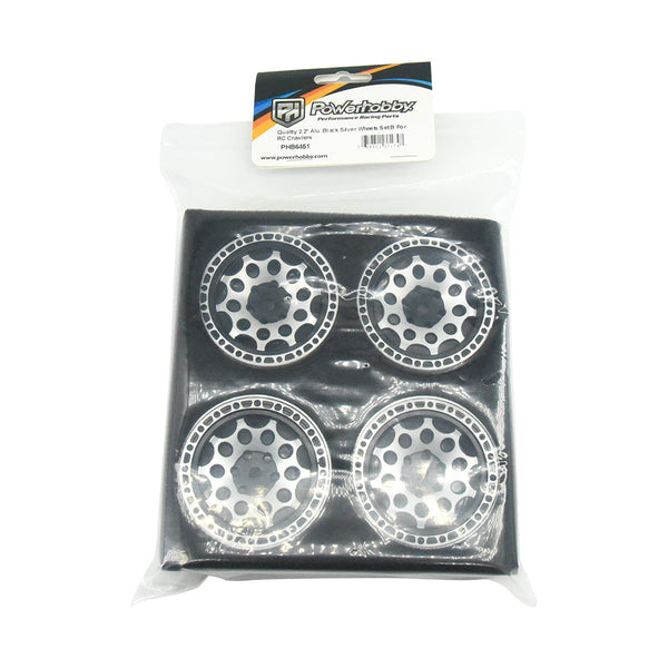 Powerhobby Aluminum 2.2" Beadlock Wheels Silver / Black (4) 1/10 Rock Crawler