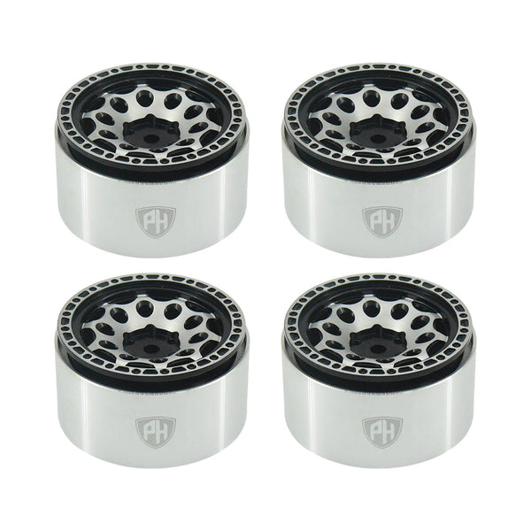 Powerhobby Aluminum 2.2" Beadlock Wheels Silver / Black (4) 1/10 Rock Crawler