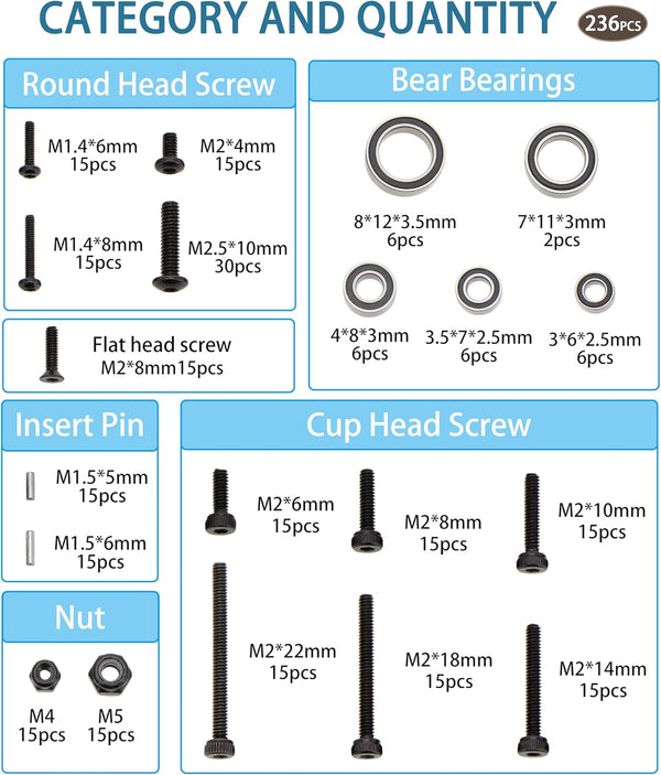 Powerhobby Sealed Bearing Kit + Screws 1/18 Redcat Ascent-18