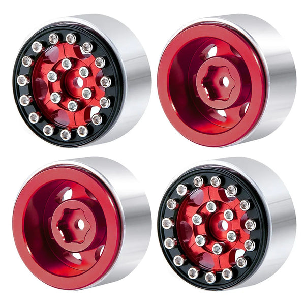 Powerhobby 1.0" Beadlock Wheels Red / Black (4) 1/24 Rock Crawler