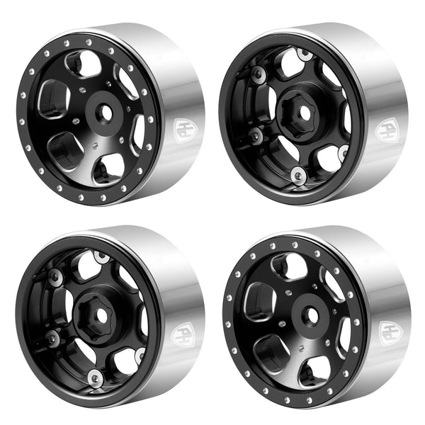 Powerhobby 1.3" Aluminum Beadlock Wheels Black (4) 1/24 Rock Crawler