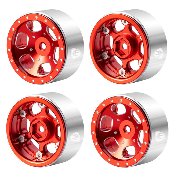 Powerhobby 1.3" Aluminum Beadlock Wheels Red (4) 1/24 Rock Crawler