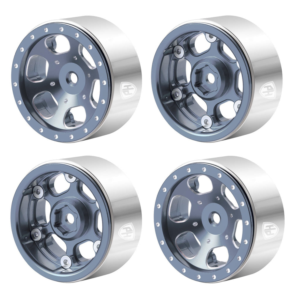 Powerhobby 1.3" Aluminum Beadlock Wheels Titanium (4) 1/24 Rock Crawler