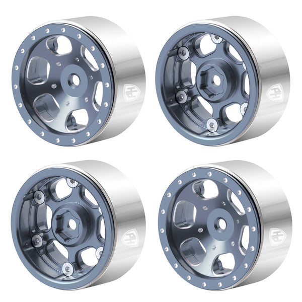 Powerhobby 1.3" Aluminum Beadlock Wheels Titanium (4) 1/24 Rock Crawler