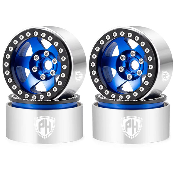 Powerhobby Aluminum 1.9" Blue Beadlock Wheels (4) 1/10 Rock Crawler