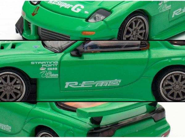 Mazda RX7 "RE Amemiya" Widebody RHD (Right Hand Drive) Green 1/64 Diecast Model Car by Pop Race