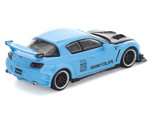 Mazda RX8 RE-Amemiya Widebody RHD (Right Hand Drive) Light Blue with Carbon Hood 1/64 Diecast Model Car by Pop Race
