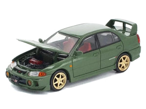 Mitsubishi Lancer Evolution IV RHD (Right Hand Drive) Green with Red Interior and Gold Wheels "Enigma Exclusive Edition" 1/64 Diecast Model Car by Pop Race