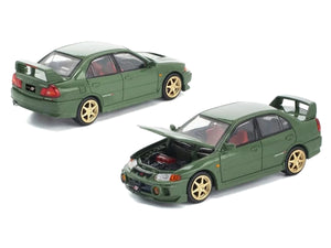 Mitsubishi Lancer Evolution IV RHD (Right Hand Drive) Green with Red Interior and Gold Wheels "Enigma Exclusive Edition" 1/64 Diecast Model Car by Pop Race