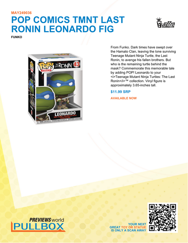 POP COMICS TMNT LAST RONIN LEONARDO FIG