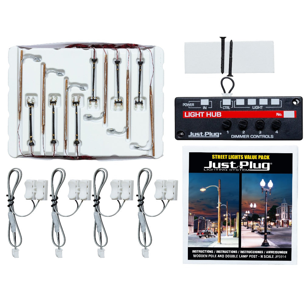 Woodland Scenics JP5914 Wooden Pole & Double Lamp Post Value Pack - N Scale