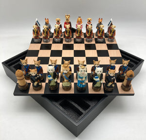 Little Shop of Magic Chess Set - Cats & Dogs Resin Chessmen on Black/Maple Chest — Board Game