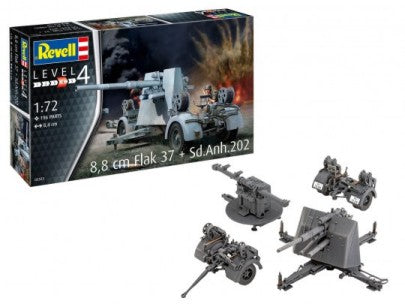 Black Forest® Hobby Supply Co Revell 3325 1/72 8,8cm Flak 37 Gun & SdAnh202 Trailer — Military Vehicle Kits > Revell