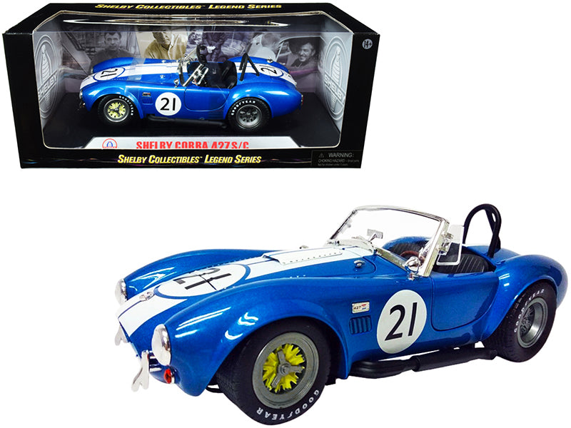 Shelby Cobra 427 S/C #21 Blue Metallic with White Stripes 1/18 Diecast Model Car by Shelby Collectibles — physical