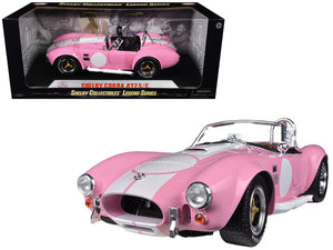 1965 Shelby Cobra 427 S/C Pink with White Stripes with Printed Carroll Shelby Signature's on the Trunk 1/18 Diecast Model
