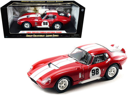 1965 Shelby Cobra Daytona Coupe #98 Red with White Stripes 1/18 Diecast Model Car by Shelby Collectibles — physical