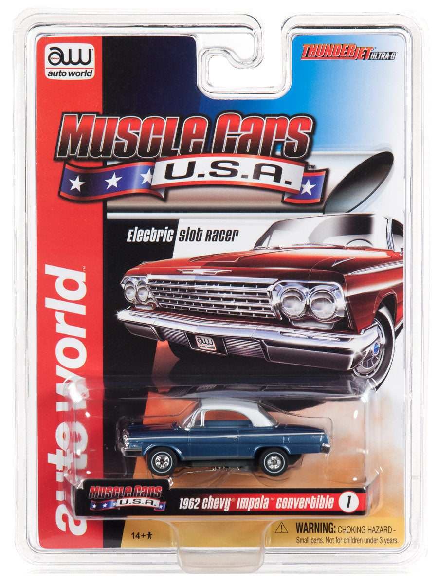 Auto World 1962 Chevy Impala Blue Thunderjet R25 HO Slot Car SC340 for AFX