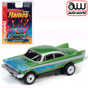 Auto World 1958 Plymouth Fury Thunderjet Flames HO Slot Car SC353 fits AFX