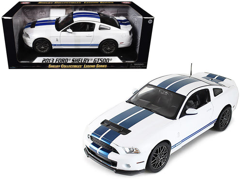 2013 Ford Shelby Cobra GT500 SVT White with Blue Stripes 1/18 Diecast Car Model by Shelby Collectibles
