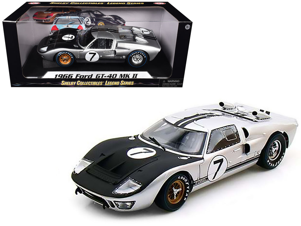 1966 Ford GT-40 MK II #7 Silver 1/18 Diecast Model Car by Shelby Collectibles