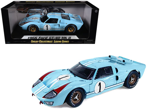 1966 Ford GT 40 MK II RHD (Right Hand Drive) #1 Light Blue Miles - Hulme Le Mans 1/18 Diecast Model Car by Shelby