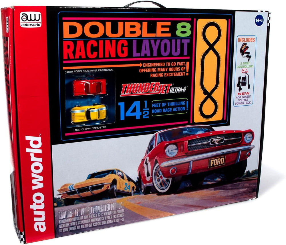 PowerHobby Auto World Double 8 HO Slot Race Set AFX SRS341 Ford Mustang Corvette — HO Slot Car