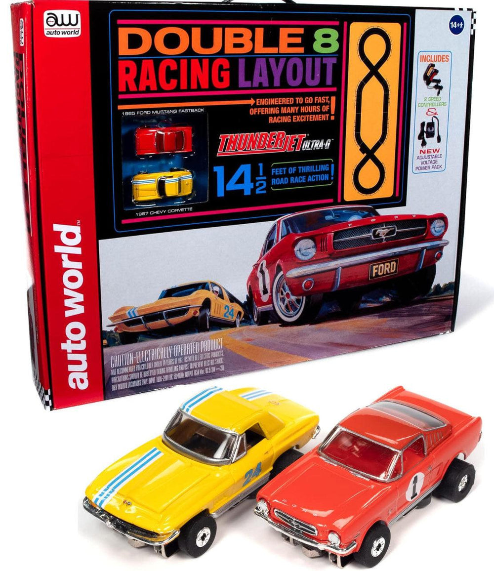 PowerHobby Auto World Double 8 HO Slot Race Set AFX SRS341 Ford Mustang Corvette — HO Slot Car