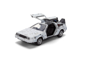 Back to the Future die-cast 1:32 scale 40th Anniversary "Hollywood Rides" DeLorean Time Machine (Frost Finished)