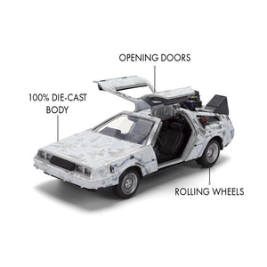 Back to the Future die-cast 1:32 scale 40th Anniversary "Hollywood Rides" DeLorean Time Machine (Frost Finished)