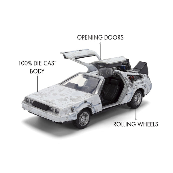 Back to the Future die-cast 1:32 scale 40th Anniversary "Hollywood Rides" DeLorean Time Machine (Frost Finished)